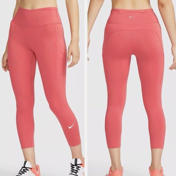 Nike NWT epic luxe full length running leggings size S in coral w/ pockets - Picture 1 of 10